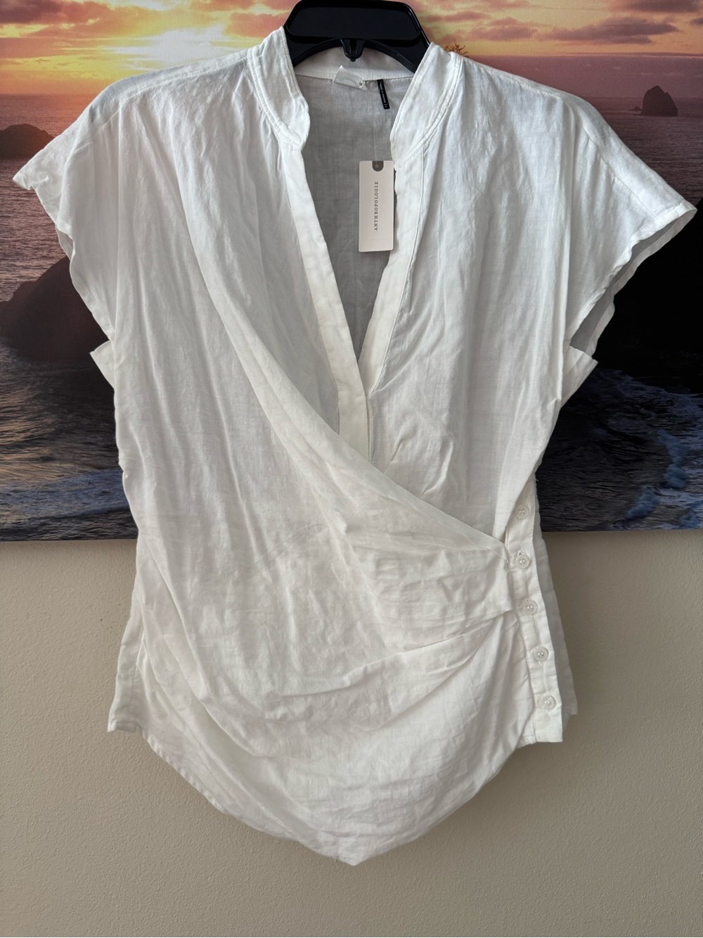 Anthropologie/ Akemi+Kin White Wrap-Style Cap Sleeve Top/ 2/ NWT